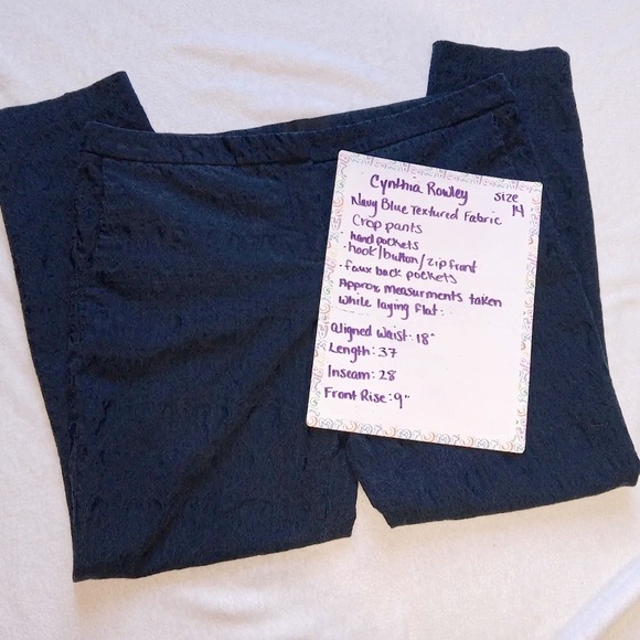 Cynthia Rowley EUC Navy Blue Textured Cropped Ankle Pants size 14 - Picture 7 of 8